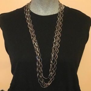 4 Strand sickle shape silver metal necklace